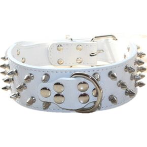 Spiked Leather Dog Collar Bullet Rivets Studded 2 Inch Width Stylish Leather Dog Collars for Medium & Large Dogs Pitbull(Pink Leopard,L)