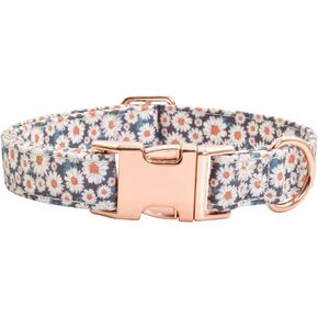Cotton Dog Collar Metal Buckle Daisy Summer, Cute Adjustable Dog Collar Soft for Small Medium Large Boys Girls Dogs Durable (01-Daisy, L(15-23in))