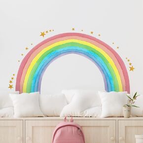 Supzone Large Half Rainbow Wall Stickers Colorful Rainbow Stars Wall Decal DIY Vinyl Mural Art for Girls Baby Nursery Bedroom Playroom Home Decoration