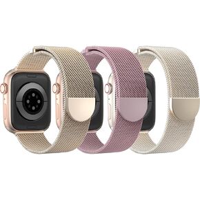 DYKEISS 3 Pack Metal Magnetic Compatible with Apple Watch Band 38mm 42mm 40mm 44mm 41mm 45mm 49mm, Stainless Steel Mesh Loop Clasp Strap for iWatch Bands Ultra Series 9 8 SE 7 6 5 4 3 2 1 Women Men
