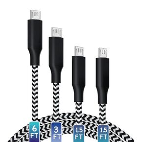 Micro USB Charging Cable 10/10/10FT, 3 Pack Nylon Braided Charger Cables for Samsung, Nexus, LG, Smartphones, Tablets, Kindle, Game Consoles, Cameras, Hard Drives, and More, Black&White