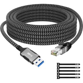 USB to Ethernet Cable 8 FT, USB 3.0 A Male to RJ45 Male Cord, Directly Connected, Aluminum Portable USB to RJ45 Gigabit LAN Network Cable for Laptop, PC, Switch, More, Braided Cable with 5 Pcs Ties