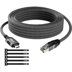 USB to Ethernet Cable 8 FT, USB 3.0 A Male to RJ45 Male Cord, Directly Connected, Aluminum Portable USB to RJ45 Gigabit LAN Network Cable for Laptop, PC, Switch, More, Braided Cable with 5 Pcs Ties