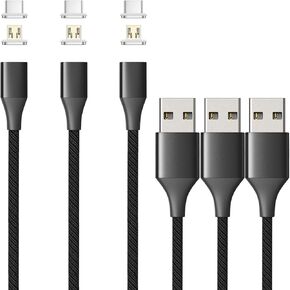 N. NETDOT Magnetic Charging Cable, Gen10 Nylon Braided Magnetic Phone Charger Compatible with USB-C and Micro-USB Devices (3.3ft/3 Pack Black) in Saudi Arabia