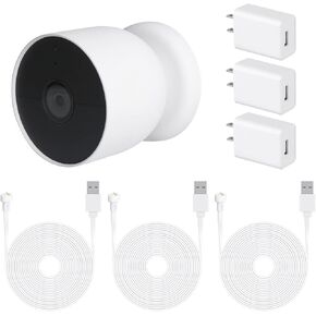 كابل طاقة مكون من 3 قطع متوافق مع Google Nest Cam في الهواء الطلق أو في الداخل، بطارية، كابل خارجي مقاوم للطقس بطول 30 قدمًا/9.1 متر يشحن باستمرار كاميرا Nest الخارجية (أبيض) in Kuwait
