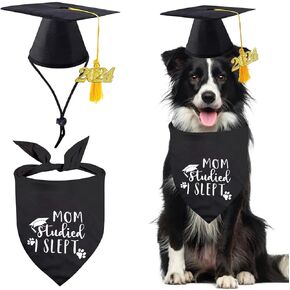 2 Pack Pet Graduation Cap Reversible Bandana Costumes with Black Tassel 2024 Graduation Dog Hat Puppy Scarf Graduation Outfits Party Apparel Medium Large Dog Cat (2PCS Gard Bandanas Set, Black)