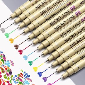12 Colors 05 Micro-Pen Fineliner Pen Set,Waterproof Archival Ink, Drawing for Sketching, Anime,Artist,Illustrating,Manga,Pro Art Work