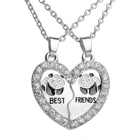 RTY 2 قطعة الدب الباندا لطيف مطابقة القلب Bff قلادة فضية قلادة هدية لأفضل الأصدقاء in Kuwait