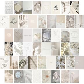 TwoDays Vanilla Girl Aesthetic Room Decor, Vanilla Girl Wall Collage Kit, Clean Girl Aesthetic Pictures for Dorm, Neutral Posters, Cream Wall Art Prints for Bedroom.(Set of 50, 4" × 6")