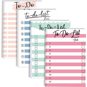 Nezyo 4 Packs to Do List Planner Sticky Notepad 200 Sheets 4 x 6 Inches Striped Daily to Do List Notes Grocery Reminders for Work Planner(Blue, Green, Pink, Light Pink)