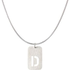 HEYu jewelry Initial A-Z Letter Pendant Necklace for Men Boys Womens, Stainless Steel Square Letter Pendant Chain Necklace