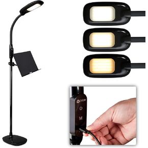 OttLite LED Floor Lamp with USB Charging Port & Tablet Stand - ClearSun LED Technology - 4 Brightness Settings & 3 Color Temperature Modes - Touch Activated Controls, for Home, Reading & Dorms