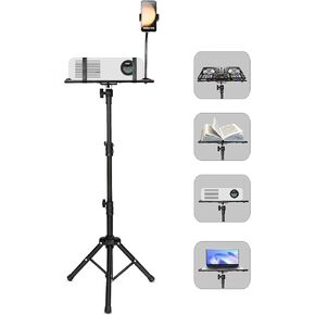Projector Tripod Stand and Lectern Podium Stand with Elastic Belts & Fixed Sponge pads to Protect Device, Portable Music Stand DJ Racks From 23.6" to 45.3" Perfect for Movies Office Home