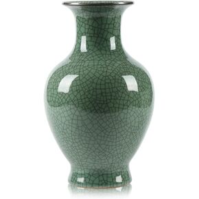 Green Ceramic Vase for Home Decor, Rustic Oriental Vases, Glazed Decorative Farmhouse Vase for Mantel, Table, Bookshelf, Living Room Decoration(Green)