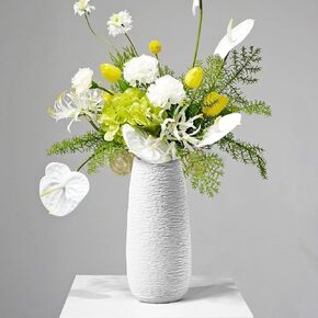 White Flower Vase, 8.8 Inch Ceramic Vases, Decorative White Vase for Pampas Grass, Modern Vase for Living Room Dining Table Farmhouse Office Home Decor, White