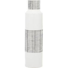 CosmoLiving by Cosmopolitan Ceramic Vase with Grey Striped Accents, 6" x 6" x 22", White