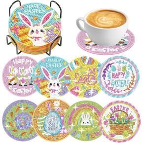 8 قطع من قواعد الأكواب الفنية الماسية لعيد الفصح من JUNEBRUHSS، قواعد الأكواب المصنوعة من الألماس على شكل أرنب عيد الفصح مع حامل مجموعات الطلاء لمستلزمات تزيين المنزل وحفلات عيد الفصح in Kuwait