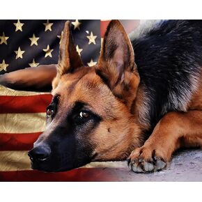 PAMMUQ DIY 5d Love Diamond Art Painting Kit for Adults Brown Flag Dog German Shepherd Round Full Drill Craft Diamond Art Painting Canvas for Home Wall Decor-30 * 40