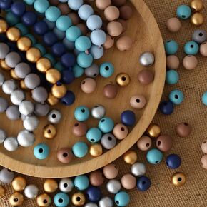 1400Pcs Colored Wooden Beads Round Blue Wooden Beads Colorful Natural Wood Beads Gold Festival Wood Beads Farmhouse Beads for DIY Crafts Easter Party Festival Decoration(6/8/10)