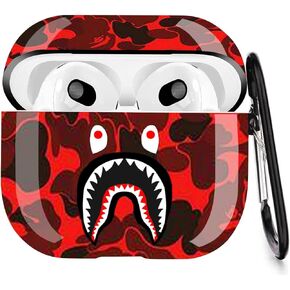 حافظة Air Pods IMD من السيليكون المموهة بأسنان القرش من الجيل الثالث [إصدار 2021]، وغطاء واقٍ لشحن AirPods وغطاء شحن لاسلكي وهدية رائعة (أحمر) in Kuwait