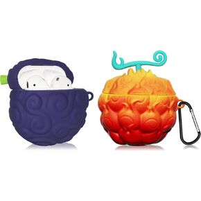 [2Pack] Fruit Cover for AirPods 2 Case Kit Cute Animal, Cleaning Pen 3D Cartoon Silicone Protective Accessories Set for Devil Fruit for AirPods 1st /2nd Generation Case Boy Girl(Purple&Red Yellow)