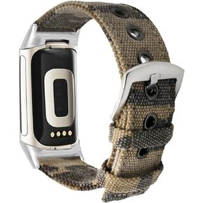 Abanen Replacement Band for Fitbit Charge 5, Woven Canvas Camo Wristband Strap with Stainless Steel Clasp Compatible with Fitbit Charge 5