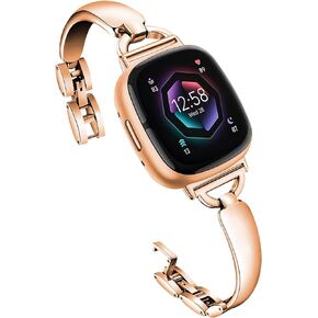 Metal Bands Compatible for Fitbit Sense 2/Fitbit Sense/Fitbit Versa 4//Fitbit Versa 3, D-shaped buckle Strap, Dressy Replacement Wristband for Women