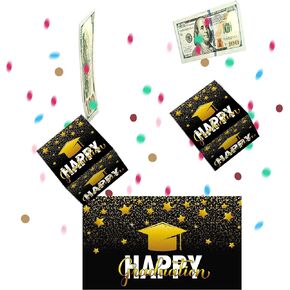 Graduation Exploding Money Boxes Kit, Black Gold Bounces Cash Exploding Money Boxes with Confetti, Congrats Grad Pop up Gift Boxes for 2024 High School College Graduation Party