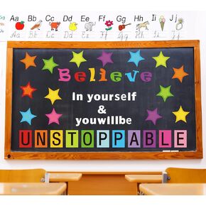 54 Pcs Believe in Yourself Bulletin Board Decorations Stylish Star Inspirational Quotes Bulletin Cutouts Wall Decals with Glue Point Dots for School Classroom Home Teacher Supplies