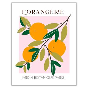Abstract Fruit No.10 Oranges Exhibition Wall Art Print. 11x14 UNFRAMED Modern Kitchen Wall Decor. Shades of Orange, Green, Pink on White.