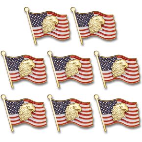 USA Flag American Eagle Lapel Pin, Bulk Pack of 8, Poly Bagged, 7/8 Inch