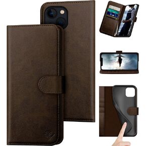 for iPhone 14 Plus 6.7" Genuine Leather Wallet case 【RFID Blocking】【4 Credit Card Holder】【Real Leather】 Flip Folio Book Phone case Protective Cover Women Men for Apple 14Plus 5G case Black