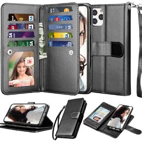 NJJEX Wallet Case for iPhone 11 PRO Max 2019, for iPhone 11 PRO Max Case (6.5"), [9 Card Slots] PU Leather ID Credit Holder Folio Flip [Detachable] Kickstand Magnetic Phone Cover & Lanyard -Rose Gold