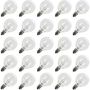 Clear Globe G40 Replacement Bulbs E12 Screw Base Light Bulbs 5W Globe Bulbs 1.5-Inch String Light Replacement Bulbs for Indoor Outdoor Patio Decor,Pack of 25