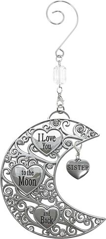 BANBERRY DESIGNS Sister I Love You to The Moon and Back - Silver Filigree Ornament with Heart Charm - Hearts and Jewel Design - Sister Gifts - Gift/Storage Bag Included in Saudi Arabia