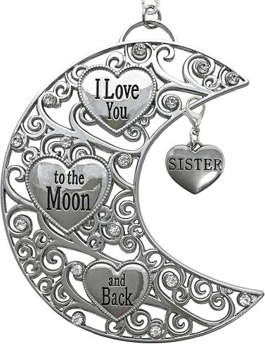 BANBERRY DESIGNS Sister I Love You to The Moon and Back - Silver Filigree Ornament with Heart Charm - Hearts and Jewel Design - Sister Gifts - Gift/Storage Bag Included in Saudi Arabia
