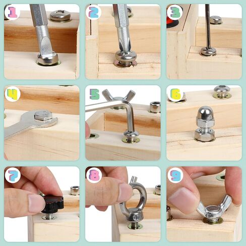 شاحنة خشبية مونتيسوري لوحة مشغولة للأطفال الصغار، مجموعة أدوات تعلم المهارات الحركية الدقيقة لمرحلة ما قبل المدرسة مع مفك براغي، أضواء، مفاتيح، مفتاح، زر، سيارة مونتيسوري الخشبية التعليمية الحسية للأطفال in Kuwait