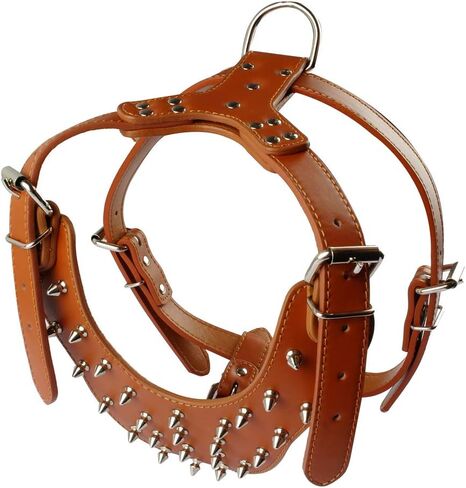 Dog Harness, Large Breed Spikes Studded Leather Dog Harness Vest with Dog Collar Set for Pitbull Mastiff Husky Boxer (Leopard1, L) in Kuwait