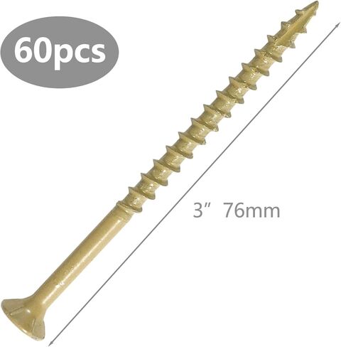 60 قطعة براغي خشبية مقاس 10 × 3 بوصات، براغي سطح مقاومة للصدأ، طلاء مزدوج الطبقة، برغي ذو خيط خشن، براغي أمان، تستخدم لقمة T25 Star in Kuwait