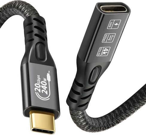 كابل تمديد USB C 3.2 بسرعة 20 جيجابت في الثانية، كابل تمديد USBC 3.2 Gen2 Type-c ذكر إلى أنثى فائق الدقة 4K@60 هرتز 240 وات شحن نقل بيانات 20 جيجابت في الثانية متوافق مع SSD eGPU الخارجي (امتداد 20G 240W-2M) in Kuwait