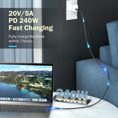 كابل تمديد USB C 3.2 بسرعة 20 جيجابت في الثانية، كابل تمديد USBC 3.2 Gen2 Type-c ذكر إلى أنثى فائق الدقة 4K@60 هرتز 240 وات شحن نقل بيانات 20 جيجابت في الثانية متوافق مع SSD eGPU الخارجي (امتداد 20G 240W-2M) in Kuwait