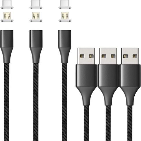 N. NETDOT Magnetic Charging Cable, Gen10 Nylon Braided Magnetic Phone Charger Compatible with USB-C and Micro-USB Devices (3.3ft/3 Pack Black) in Saudi Arabia