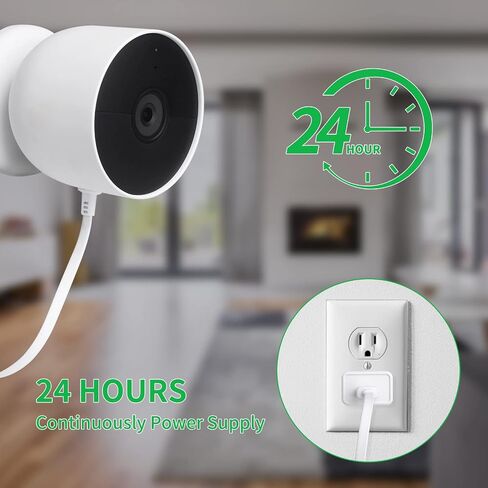 كابل طاقة مكون من 3 قطع متوافق مع Google Nest Cam في الهواء الطلق أو في الداخل، بطارية، كابل خارجي مقاوم للطقس بطول 30 قدمًا/9.1 متر يشحن باستمرار كاميرا Nest الخارجية (أبيض) in Saudi Arabia