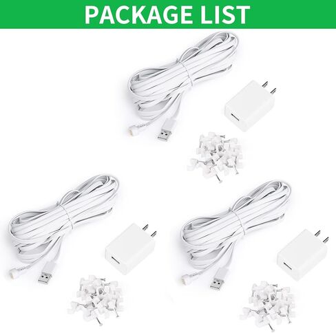 كابل طاقة مكون من 3 قطع متوافق مع Google Nest Cam في الهواء الطلق أو في الداخل، بطارية، كابل خارجي مقاوم للطقس بطول 30 قدمًا/9.1 متر يشحن باستمرار كاميرا Nest الخارجية (أبيض) in Kuwait