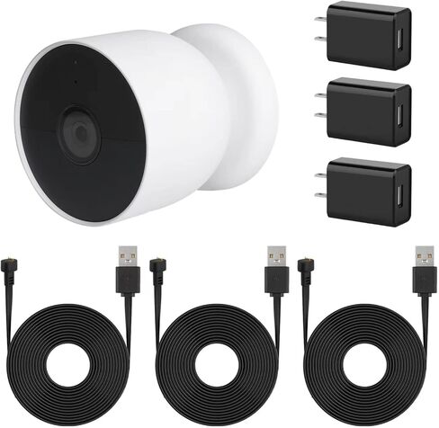 كابل طاقة مكون من 3 قطع متوافق مع Google Nest Cam في الهواء الطلق أو في الداخل، بطارية، كابل خارجي مقاوم للطقس بطول 30 قدمًا/9.1 متر يشحن باستمرار كاميرا Nest الخارجية (أبيض) in Saudi Arabia