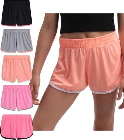 Diva Girls' Active Shorts - 5 Pack Kids Athletic Performance Gym Shorts - Dolphin Running Shorts for Girls (7-16) in Saudi Arabia