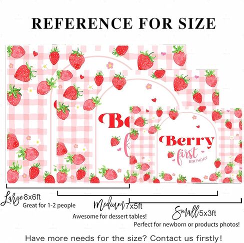 Pink Gingham Berry First Birthday Backdrop Strawberry First Birthday Background Berry Sweet Girls Birthday Backdrops Cake Table Decorations (7x5ft) in Saudi Arabia