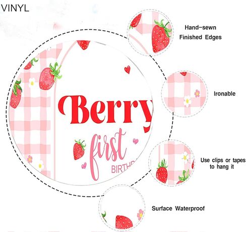 Pink Gingham Berry First Birthday Backdrop Strawberry First Birthday Background Berry Sweet Girls Birthday Backdrops Cake Table Decorations (7x5ft) in Saudi Arabia