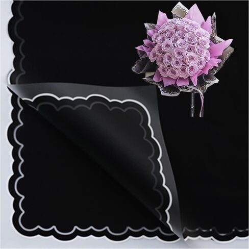 XZJMY 20 Sheets Flower Wrapping Paper Waterproof Bouquet Packaging Paper Florist Bouquet Supplies for Wedding DIY Crafts Gift,22.8x22.8Inch (Black) in Saudi Arabia
