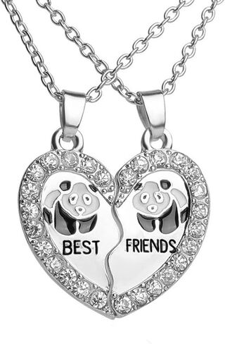 RTY 2 قطعة الدب الباندا لطيف مطابقة القلب Bff قلادة فضية قلادة هدية لأفضل الأصدقاء in Kuwait